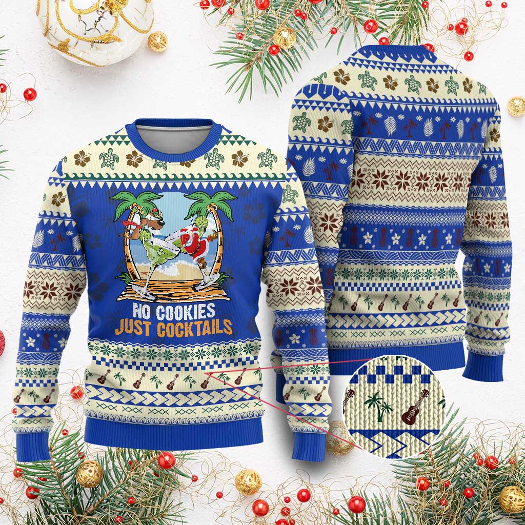 Tropical Xmas Ugly Christmas Sweater No Cookies Just Cocktails Drunk Santa Reindeer - Wonder Print Shop