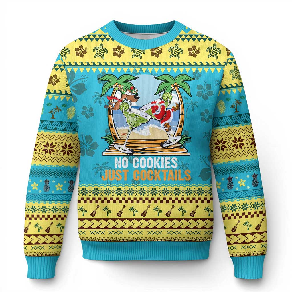 Tropical Xmas Ugly Christmas Sweater No Cookies Just Cocktails Drunk Santa Reindeer - Wonder Print Shop