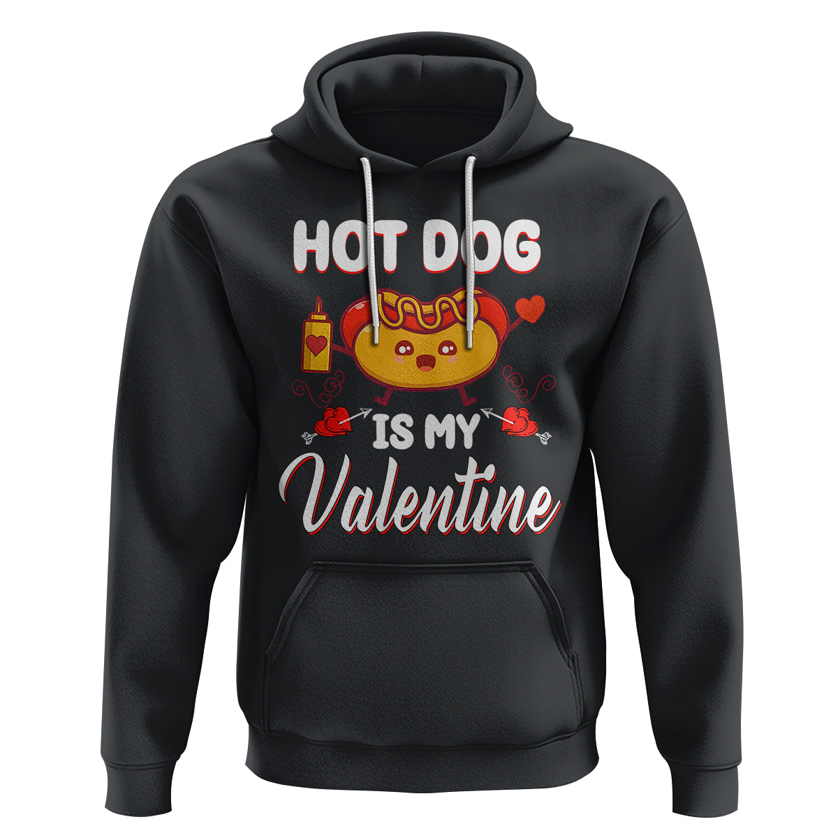 Valentine's Day Hoodie Cute Hot-Dog Is My Valentine Food Lover - Wonder Print Shop