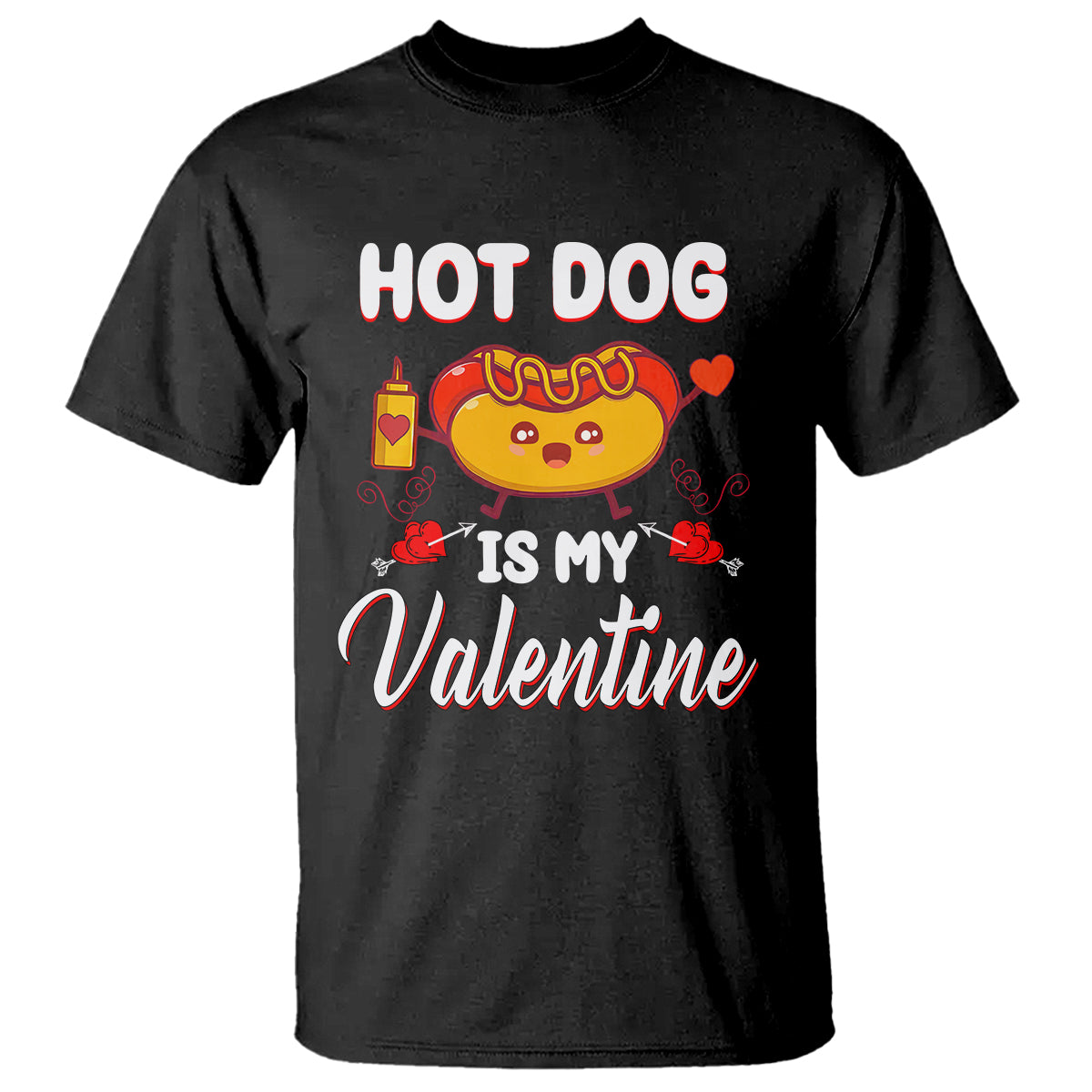 Valentine's Day T Shirt Cute Hot-Dog Is My Valentine Food Lover - Wonder Print Shop