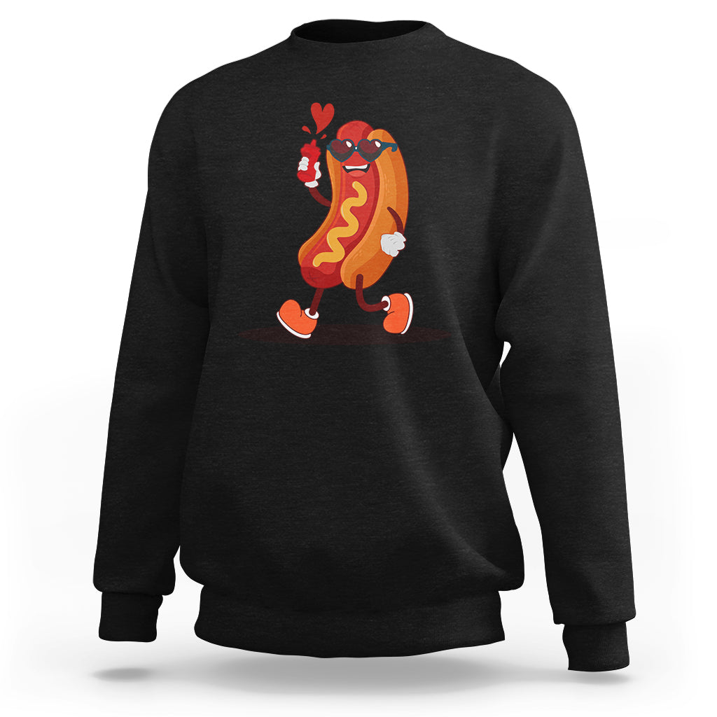 Valentine's Day Sweatshirt Heart Hot Dog Cute Sausage Bun Food Lover - Wonder Print Shop