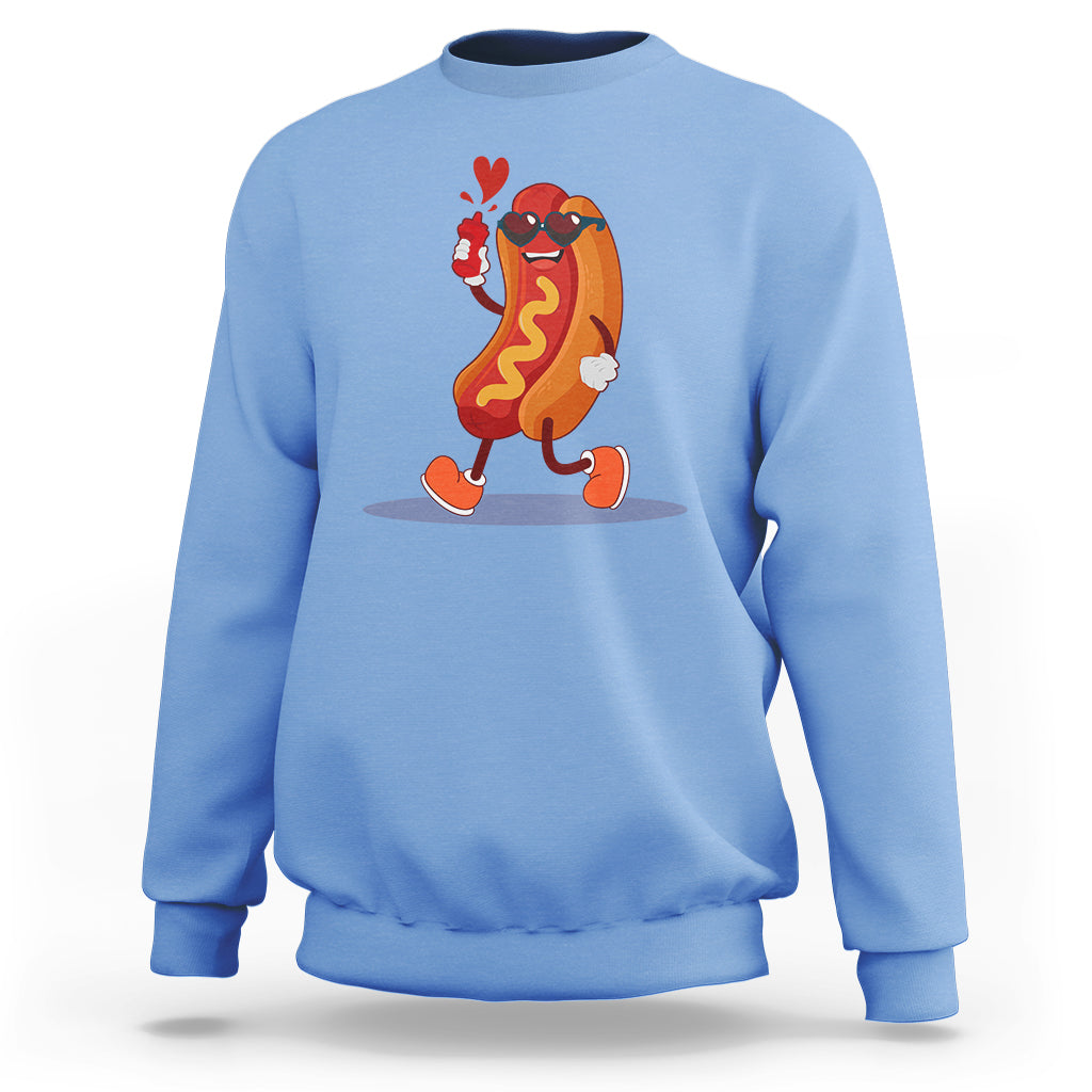 Valentine's Day Sweatshirt Heart Hot Dog Cute Sausage Bun Food Lover - Wonder Print Shop