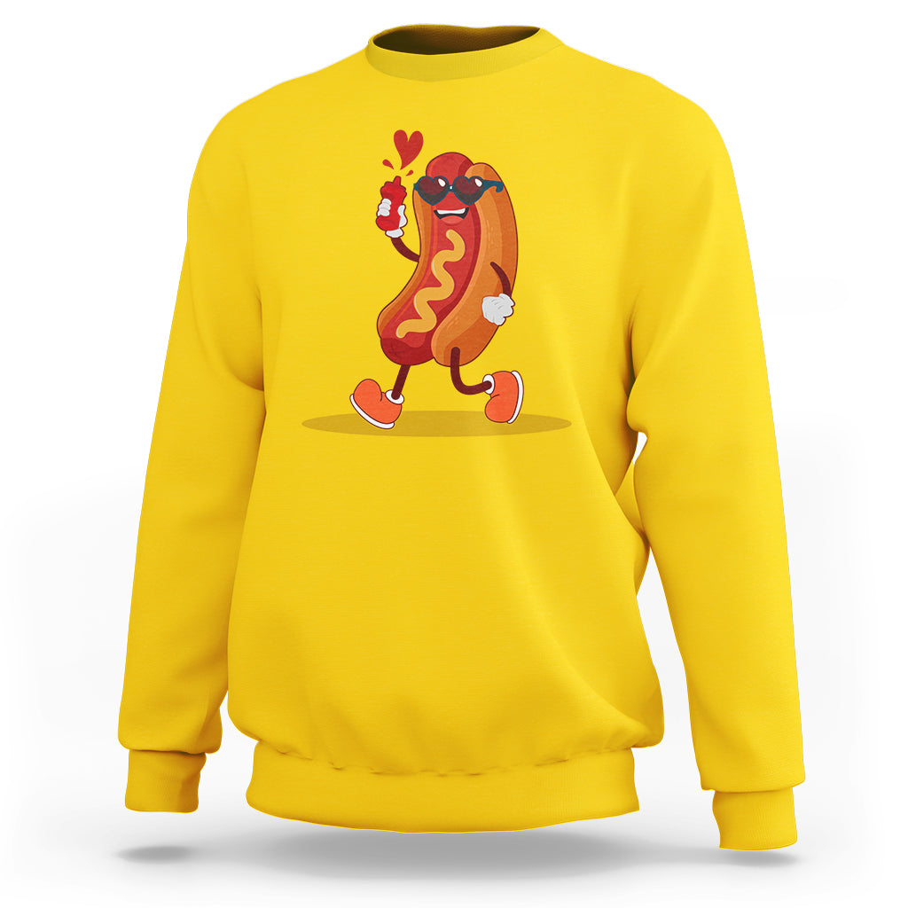 Valentine's Day Sweatshirt Heart Hot Dog Cute Sausage Bun Food Lover - Wonder Print Shop