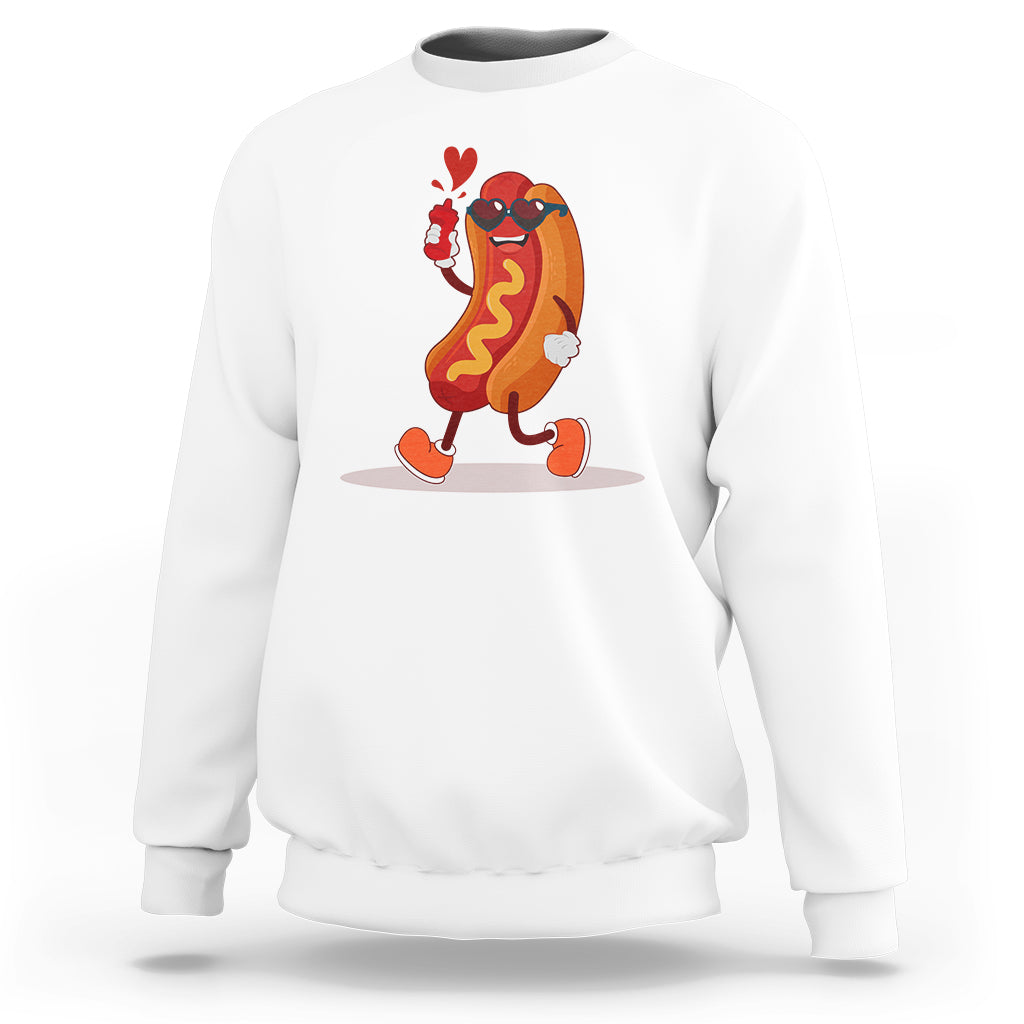 Valentine's Day Sweatshirt Heart Hot Dog Cute Sausage Bun Food Lover - Wonder Print Shop