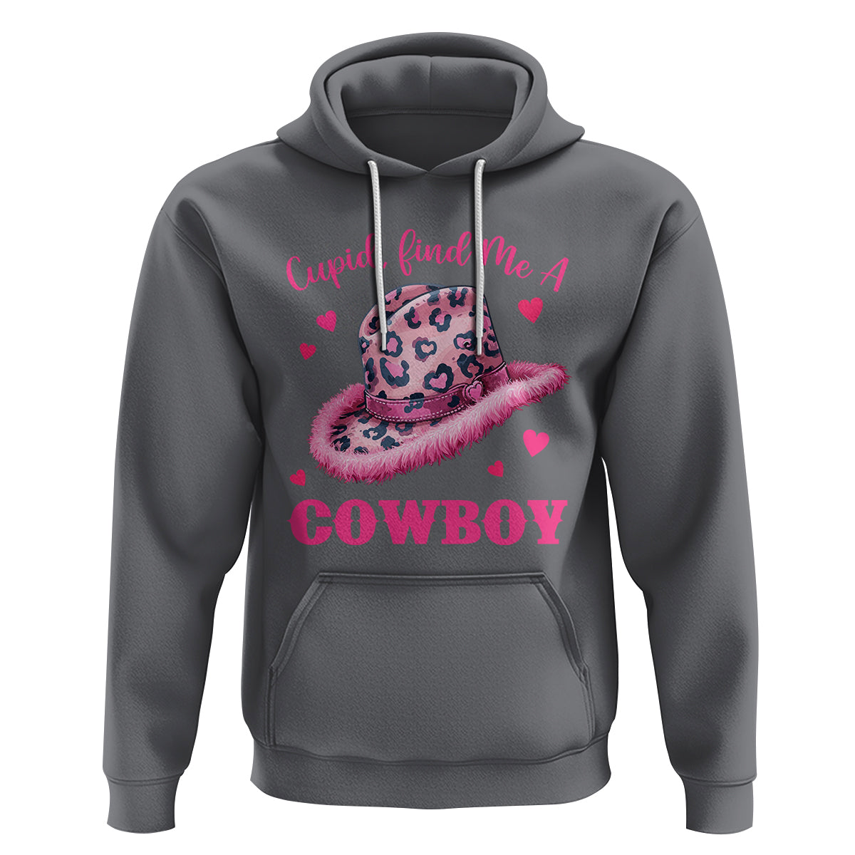 Valentine's Day Hoodie Cupid Find Me A Cowboy Western Heart Leopard Hat - Wonder Print Shop