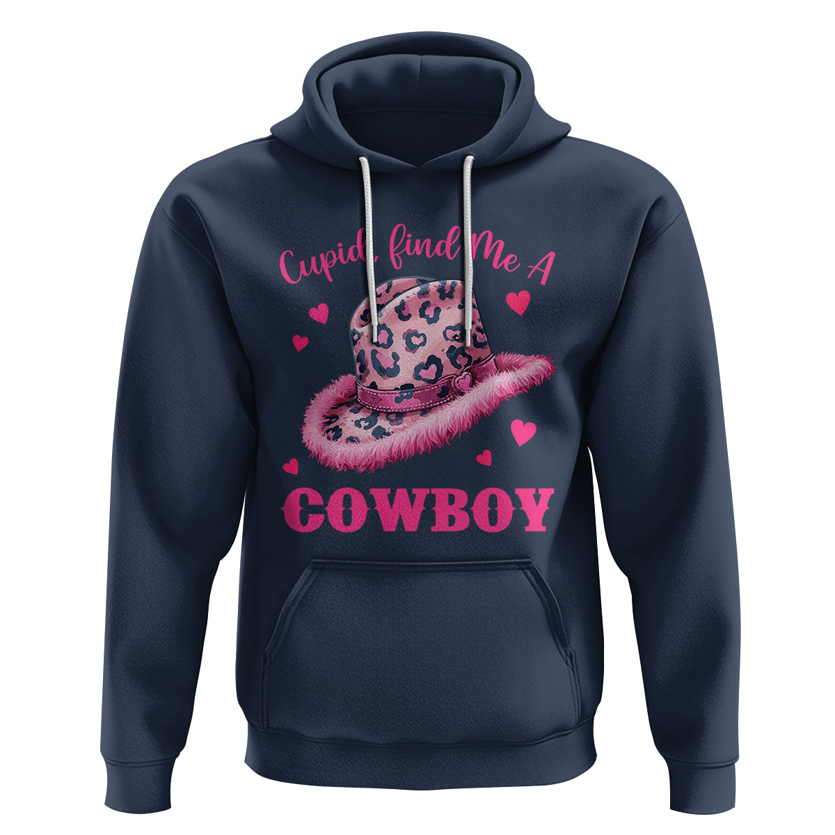 Valentine's Day Hoodie Cupid Find Me A Cowboy Western Heart Leopard Hat - Wonder Print Shop