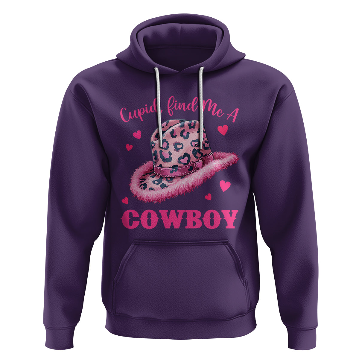 Valentine's Day Hoodie Cupid Find Me A Cowboy Western Heart Leopard Hat - Wonder Print Shop