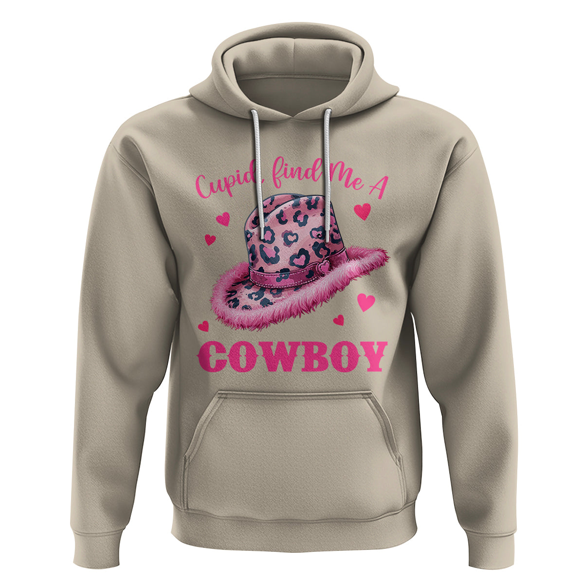 Valentine's Day Hoodie Cupid Find Me A Cowboy Western Heart Leopard Hat - Wonder Print Shop