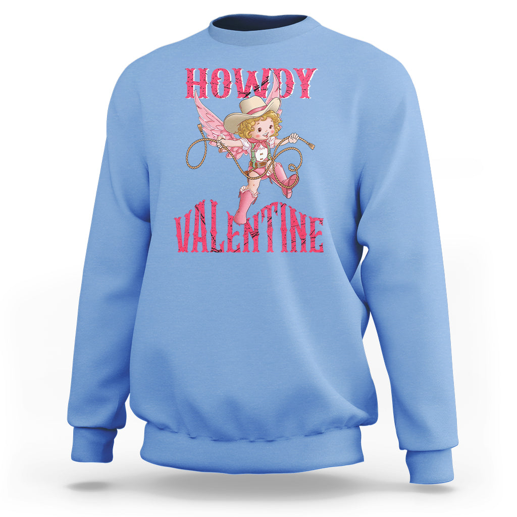 Howdy Valentine's Day Sweatshirt Cupid Retro Western Cowgirl Cowboy - Wonder Print Shop