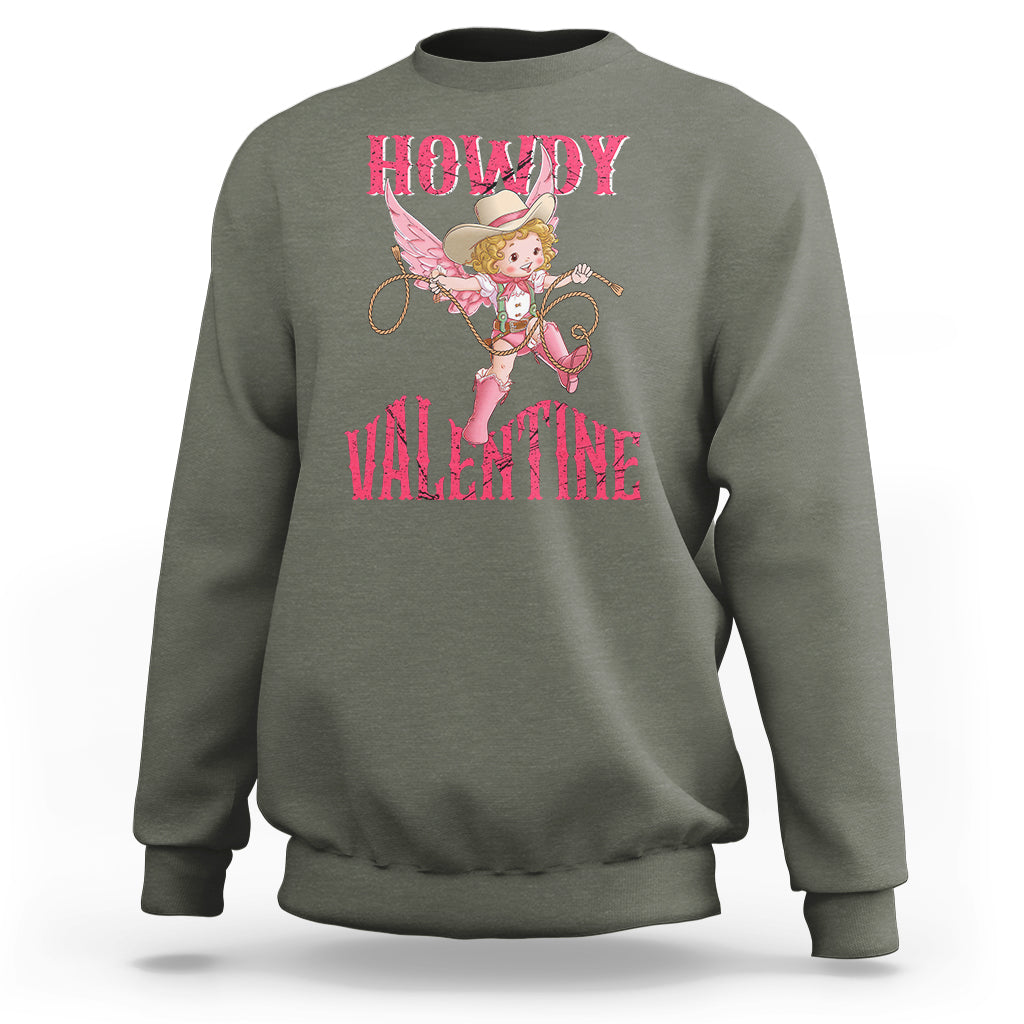 Howdy Valentine's Day Sweatshirt Cupid Retro Western Cowgirl Cowboy - Wonder Print Shop