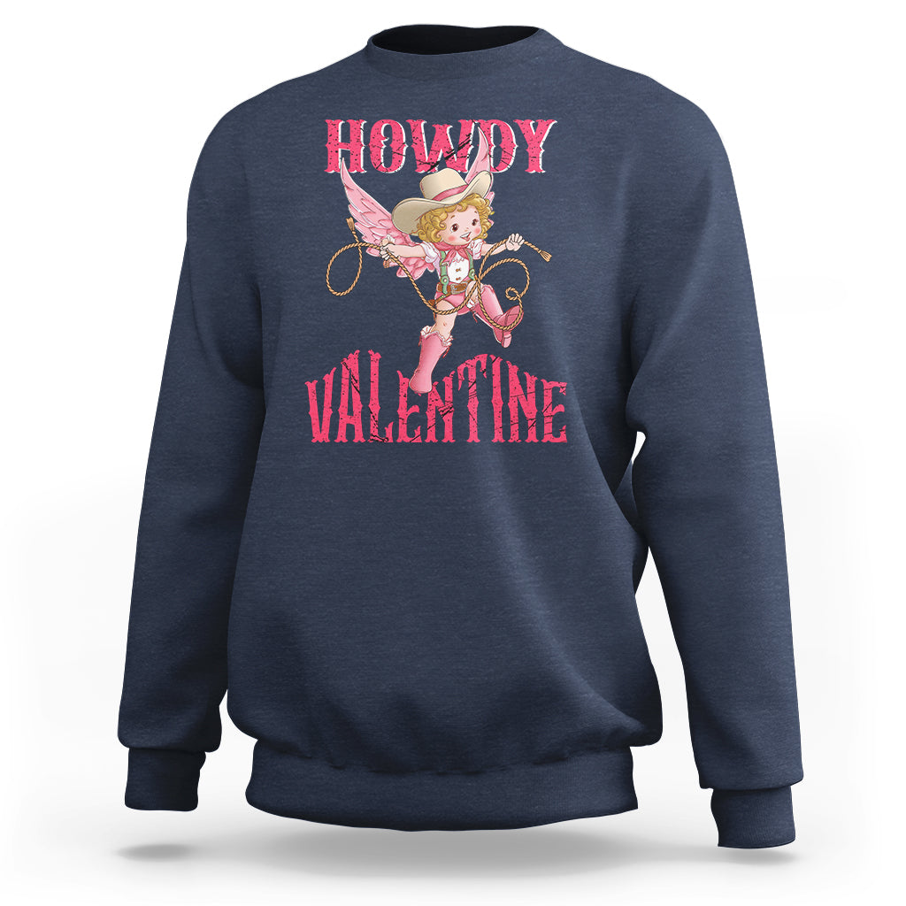 Howdy Valentine's Day Sweatshirt Cupid Retro Western Cowgirl Cowboy - Wonder Print Shop