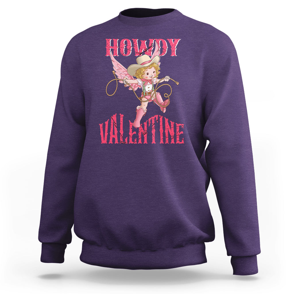 Howdy Valentine's Day Sweatshirt Cupid Retro Western Cowgirl Cowboy - Wonder Print Shop