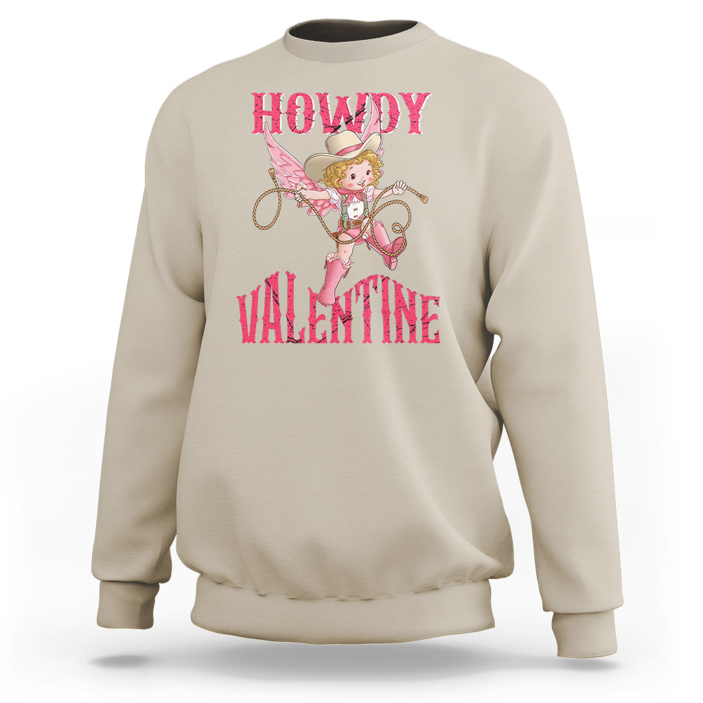 Howdy Valentine's Day Sweatshirt Cupid Retro Western Cowgirl Cowboy - Wonder Print Shop