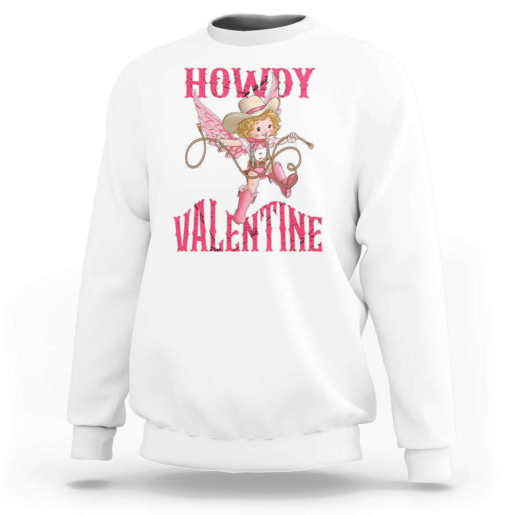 Howdy Valentine's Day Sweatshirt Cupid Retro Western Cowgirl Cowboy - Wonder Print Shop