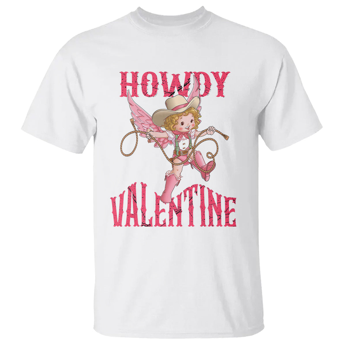 Howdy Valentine's Day T Shirt Cupid Retro Western Cowgirl Cowboy - Wonder Print Shop