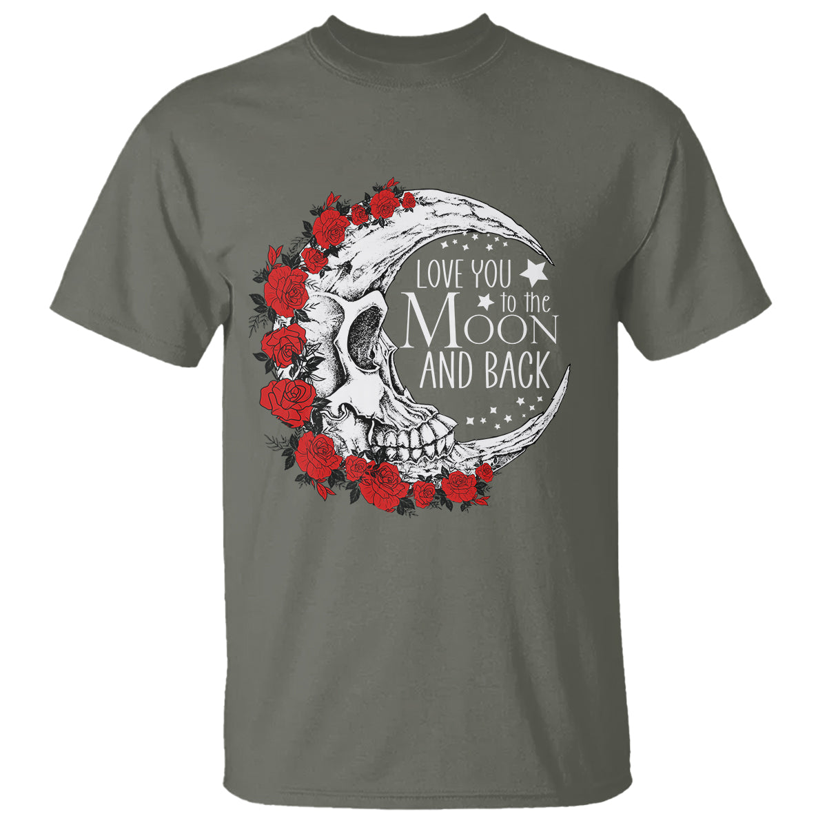 Valentine's Day T Shirt Love You To The Moon And Back Skull Rose - Wonder Print Shop