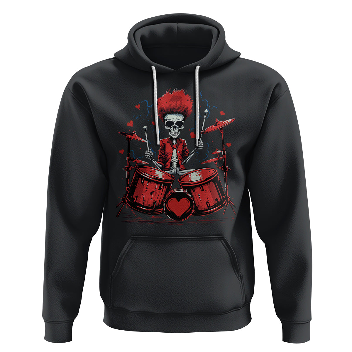 Valentine's Day Hoodie Cool Skeleton Drummer Rock Lover - Wonder Print Shop