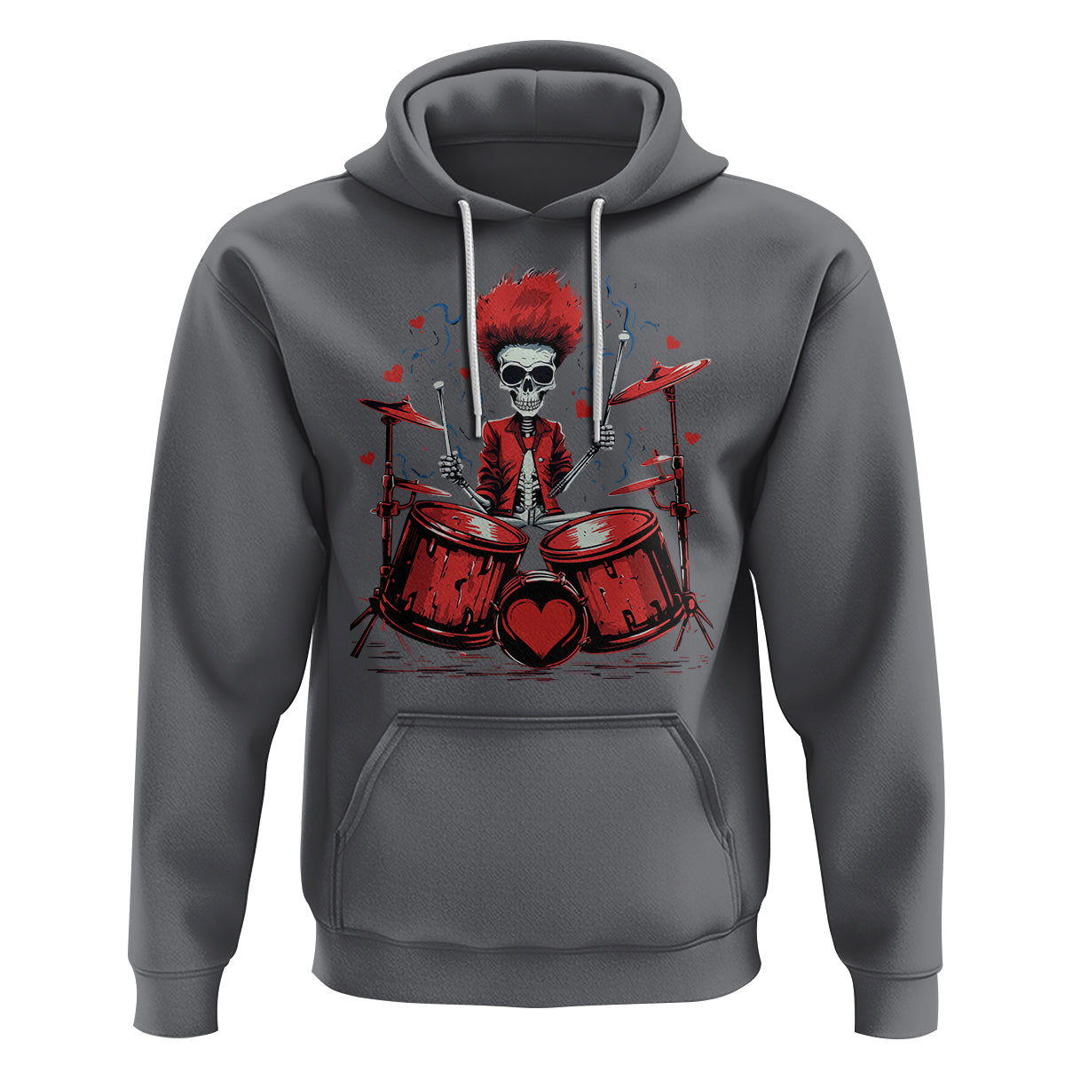 Valentine's Day Hoodie Cool Skeleton Drummer Rock Lover - Wonder Print Shop