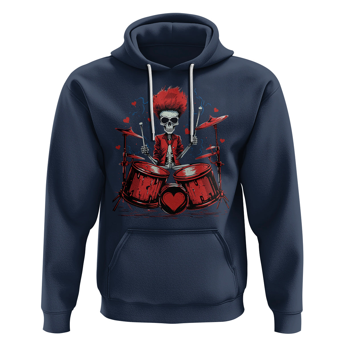 Valentine's Day Hoodie Cool Skeleton Drummer Rock Lover - Wonder Print Shop