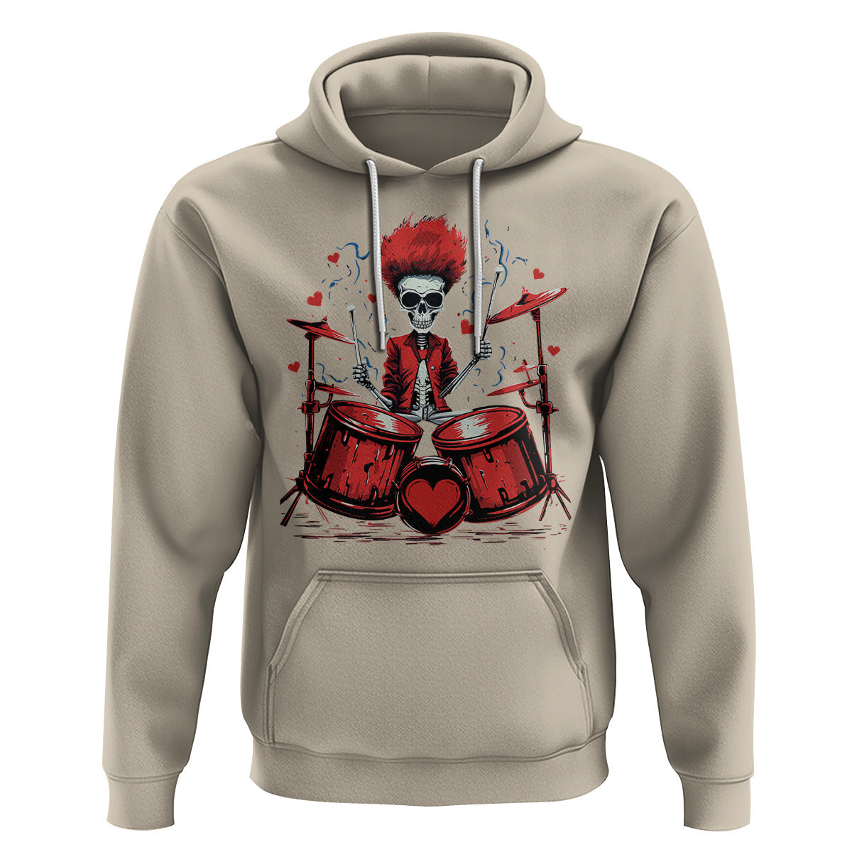 Valentine's Day Hoodie Cool Skeleton Drummer Rock Lover - Wonder Print Shop