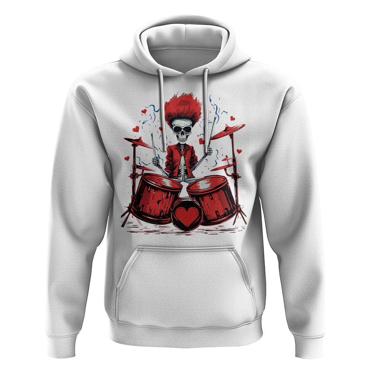 Valentine's Day Hoodie Cool Skeleton Drummer Rock Lover - Wonder Print Shop