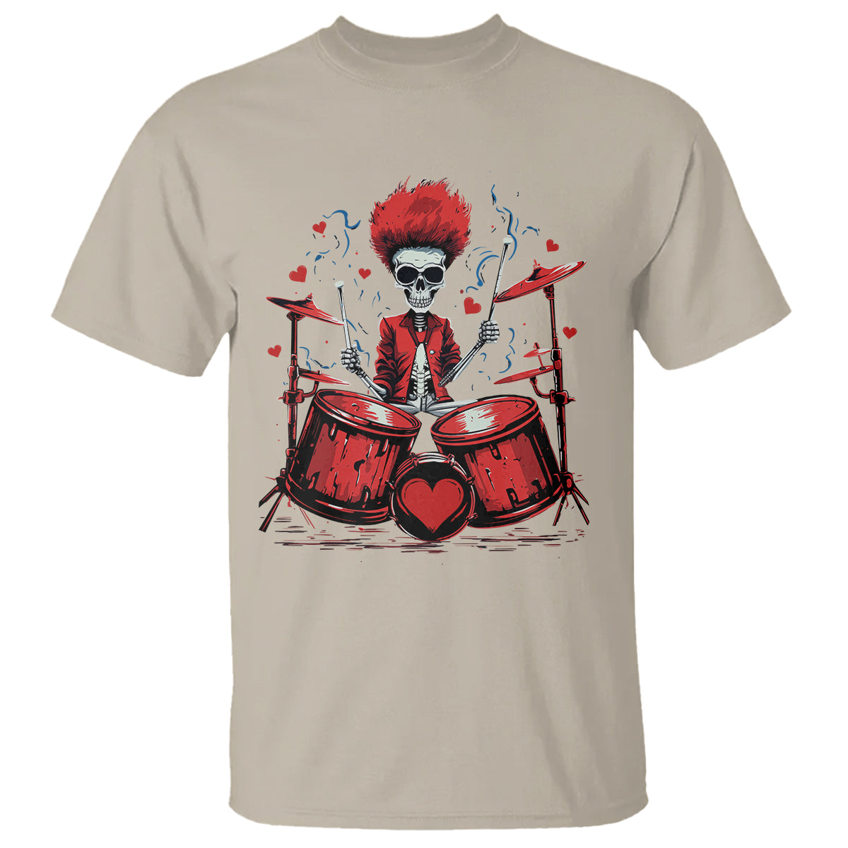 Valentine's Day T Shirt Cool Skeleton Drummer Rock Lover - Wonder Print Shop