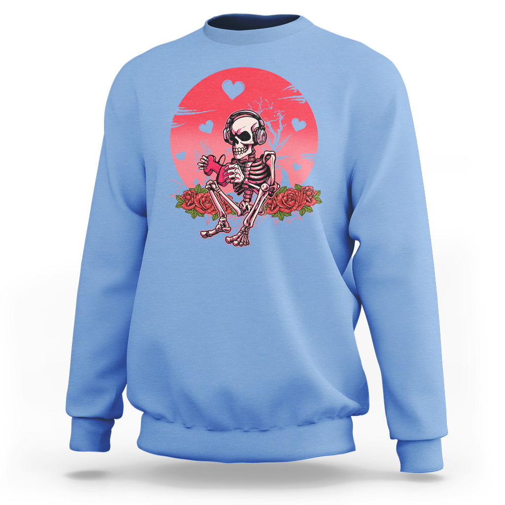 Anti Valentine's Day Sweatshirt Skeleton Gamer Video Game - Wonder Print Shop
