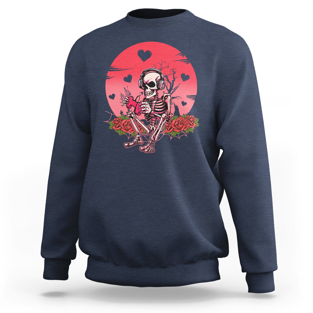 Anti Valentine's Day Sweatshirt Skeleton Gamer Video Game - Wonder Print Shop