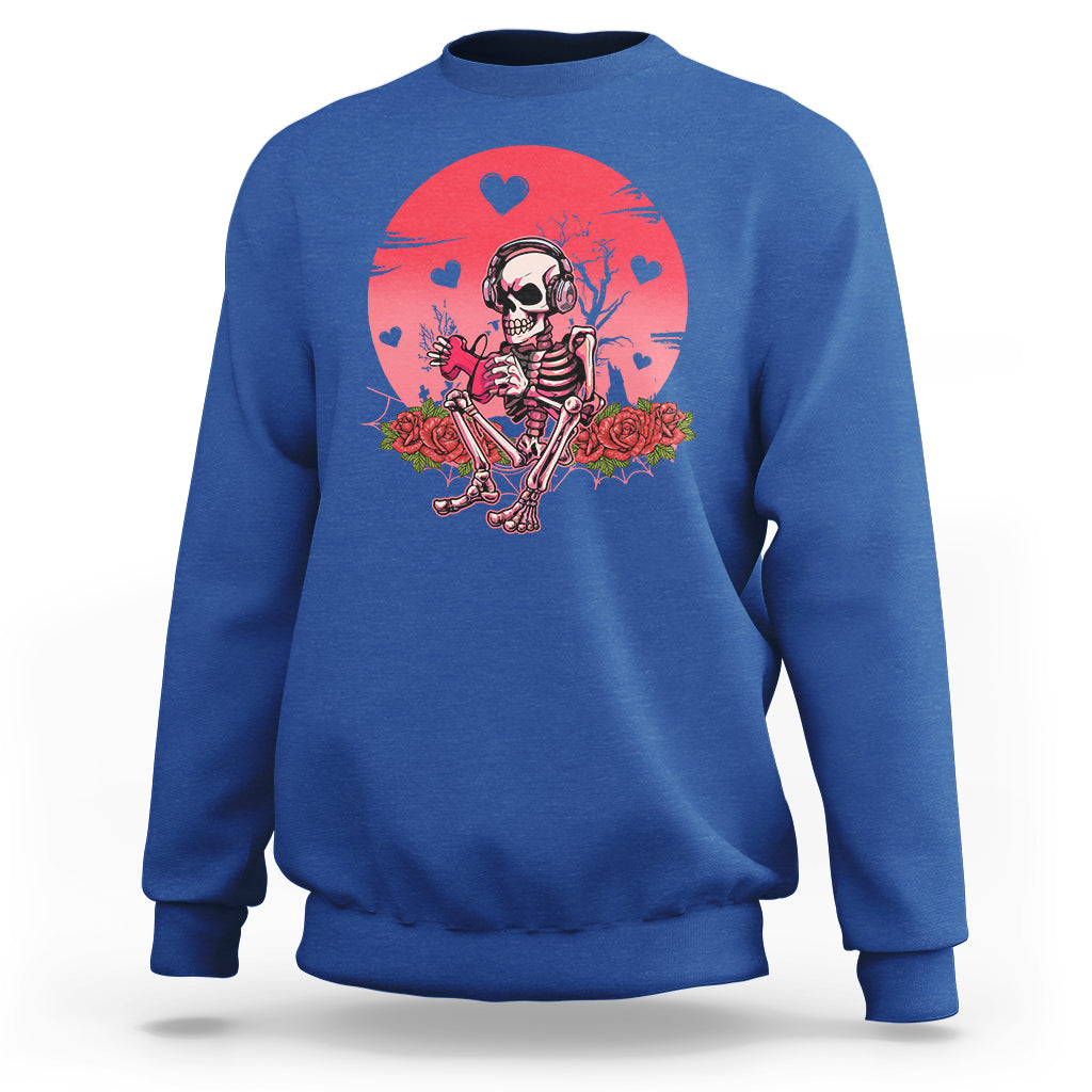 Anti Valentine's Day Sweatshirt Skeleton Gamer Video Game - Wonder Print Shop
