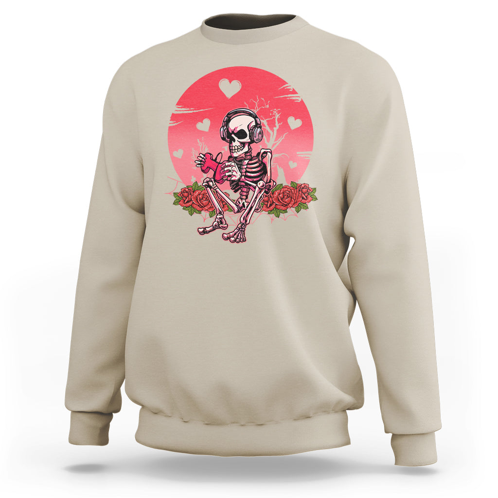 Anti Valentine's Day Sweatshirt Skeleton Gamer Video Game - Wonder Print Shop