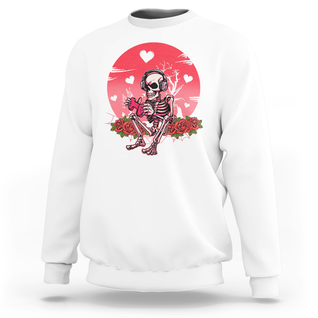 Anti Valentine's Day Sweatshirt Skeleton Gamer Video Game - Wonder Print Shop