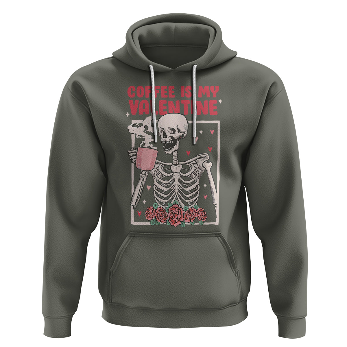 Valentine's Day Hoodie Coffee Is My Valentine Funny Skeleton - Wonder Print Shop