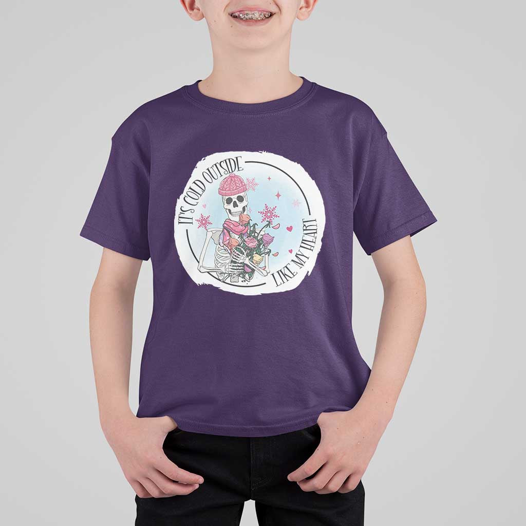Anti Valentine T Shirt For Kid It's Cold Outside Like My Heart Skeleton Single Day - Wonder Print Shop