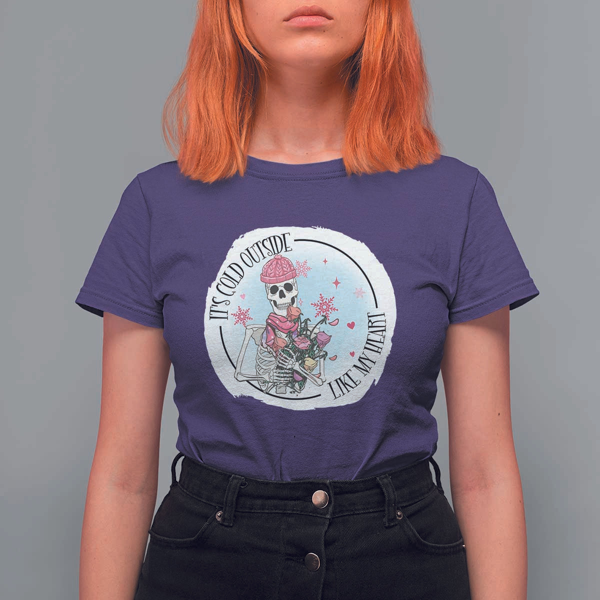 Anti Valentine T Shirt For Women It's Cold Outside Like My Heart Skeleton Single Day - Wonder Print Shop