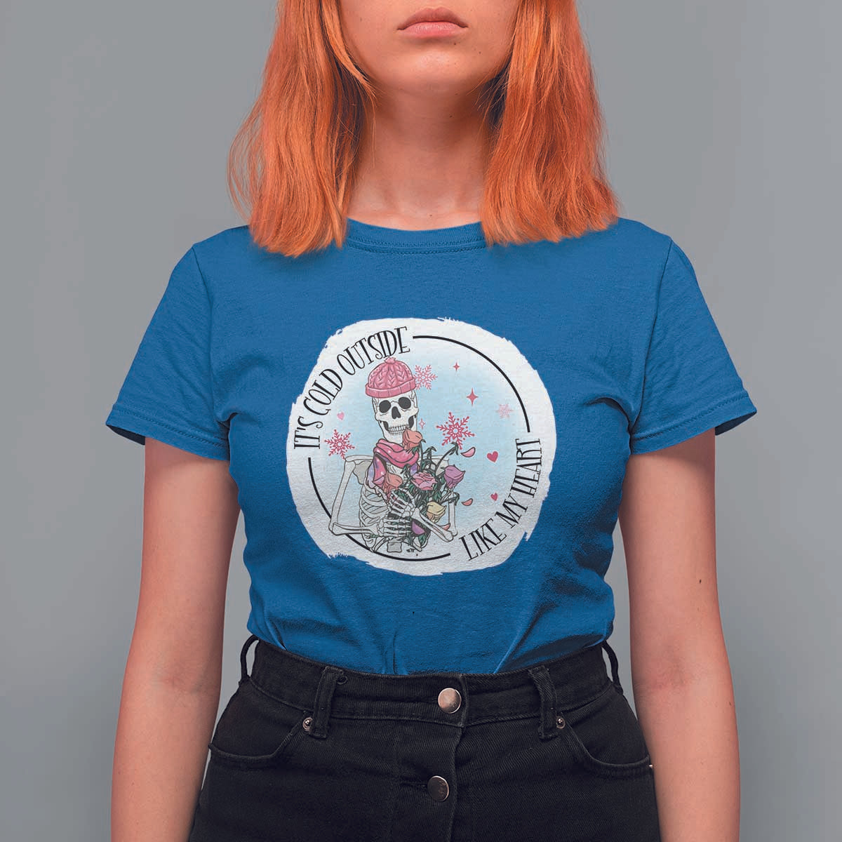 Anti Valentine T Shirt For Women It's Cold Outside Like My Heart Skeleton Single Day - Wonder Print Shop