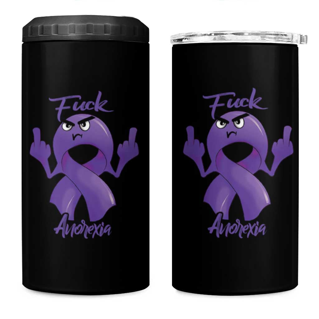 FxxK Anorexia Eating Disorder Purple Ribbon Mental Health Awareness 4 in 1 Can Cooler Tumbler