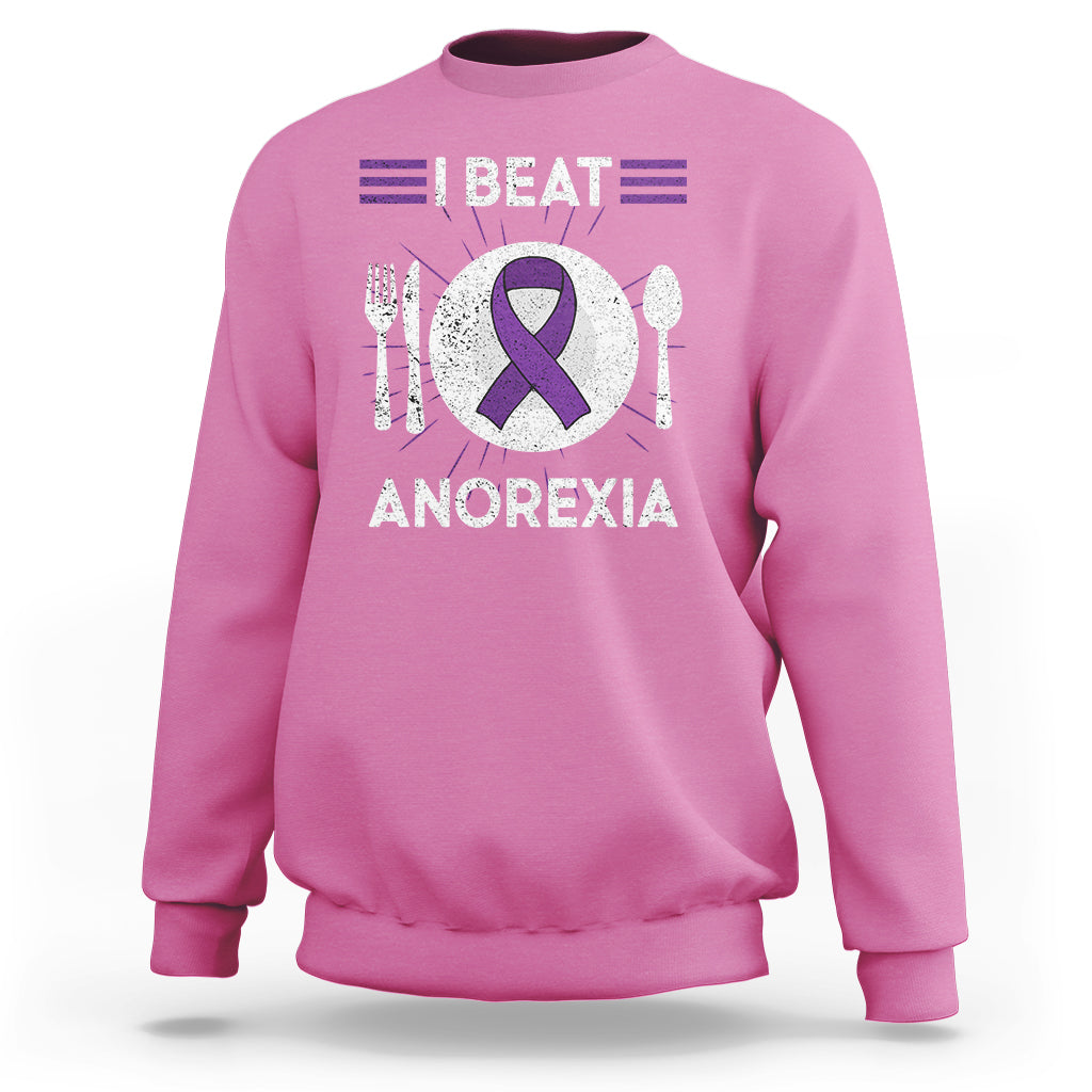 I Beat Anorexia Purple Ribbon Eating Disorder Sweatshirt - Wonder Print Shop