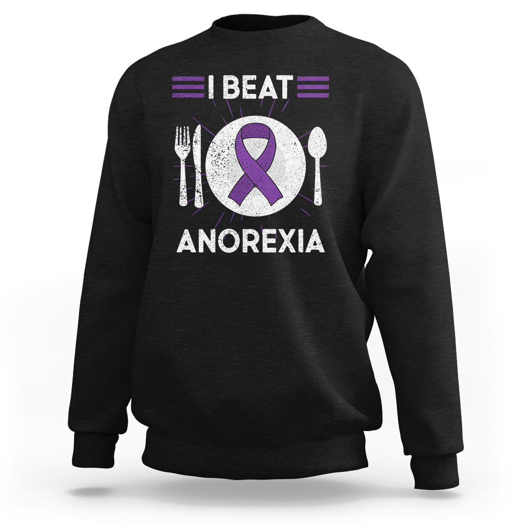 I Beat Anorexia Purple Ribbon Eating Disorder Sweatshirt - Wonder Print Shop