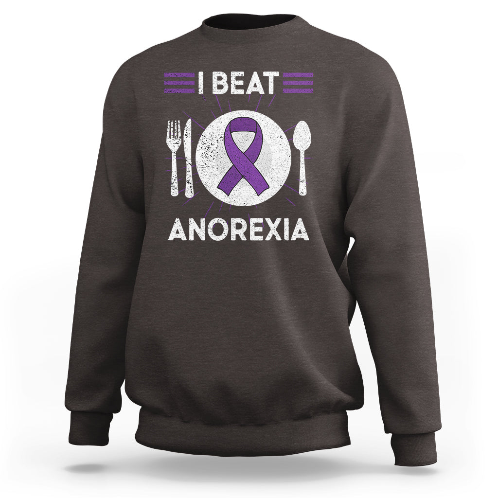 I Beat Anorexia Purple Ribbon Eating Disorder Sweatshirt - Wonder Print Shop