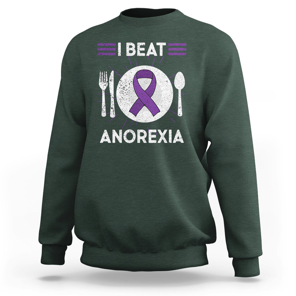 I Beat Anorexia Purple Ribbon Eating Disorder Sweatshirt - Wonder Print Shop