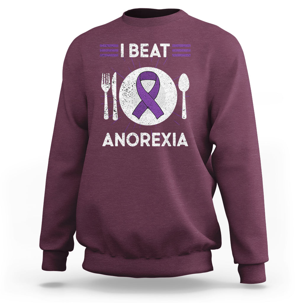 I Beat Anorexia Purple Ribbon Eating Disorder Sweatshirt - Wonder Print Shop