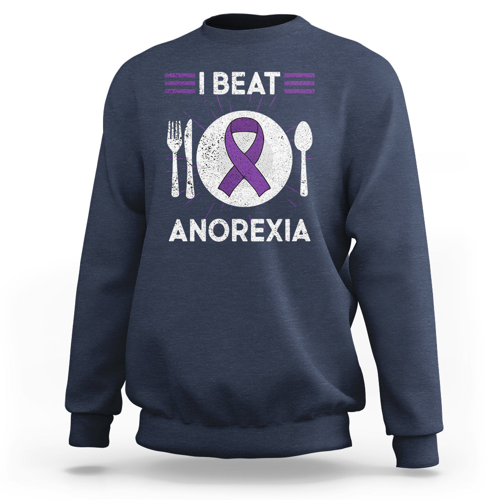 I Beat Anorexia Purple Ribbon Eating Disorder Sweatshirt - Wonder Print Shop