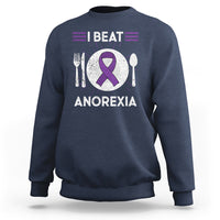 I Beat Anorexia Purple Ribbon Eating Disorder Sweatshirt - Wonder Print Shop