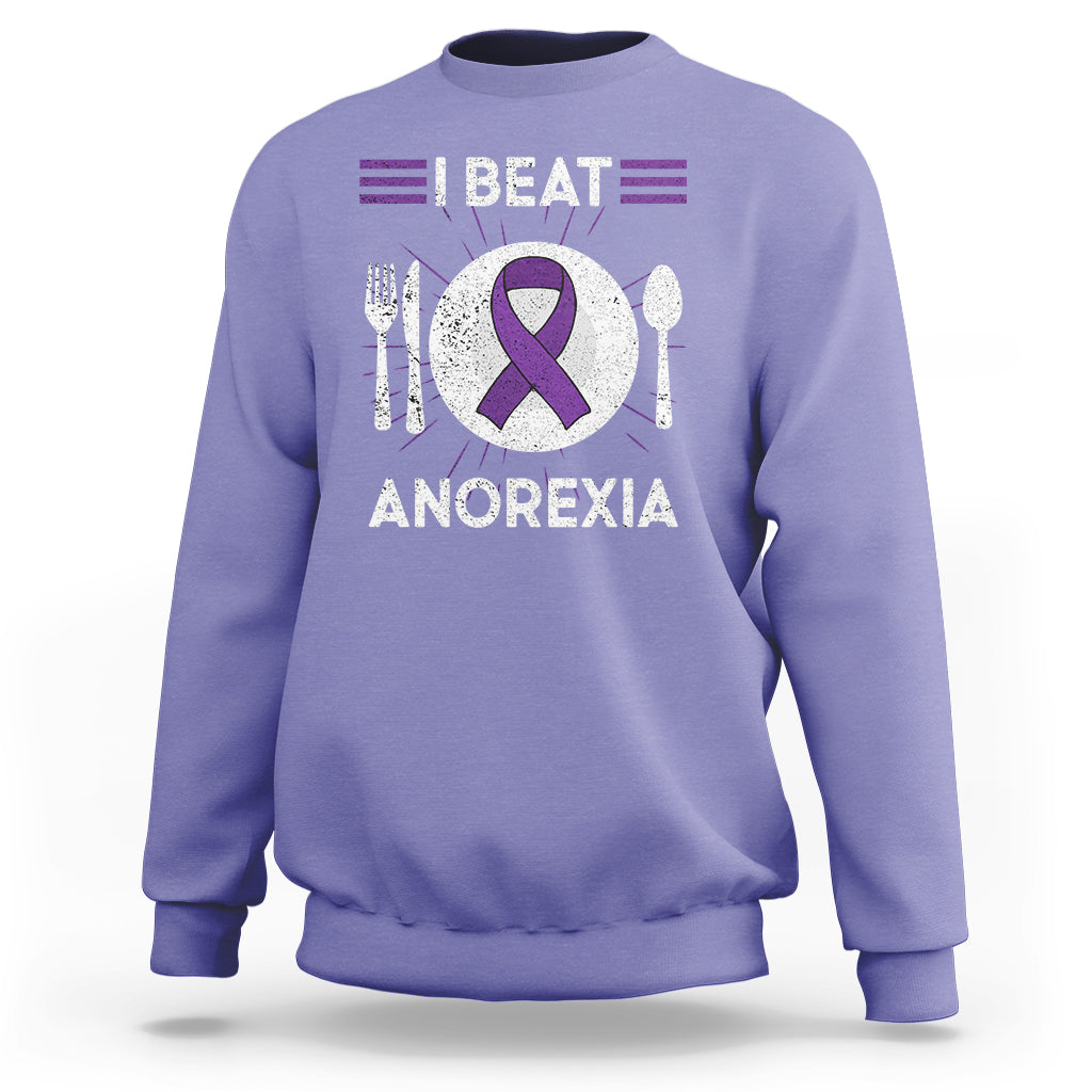I Beat Anorexia Purple Ribbon Eating Disorder Sweatshirt - Wonder Print Shop