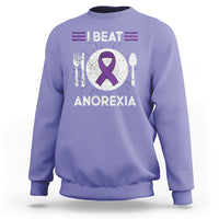 I Beat Anorexia Purple Ribbon Eating Disorder Sweatshirt - Wonder Print Shop