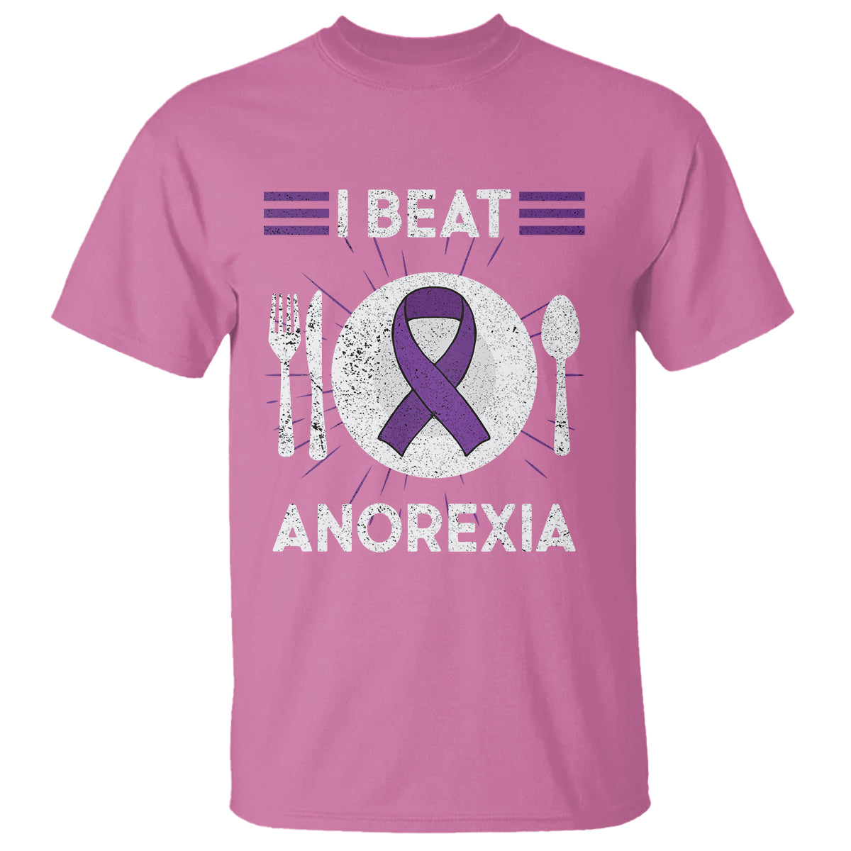 I Beat Anorexia Purple Ribbon Eating Disorder T Shirt - Wonder Print Shop