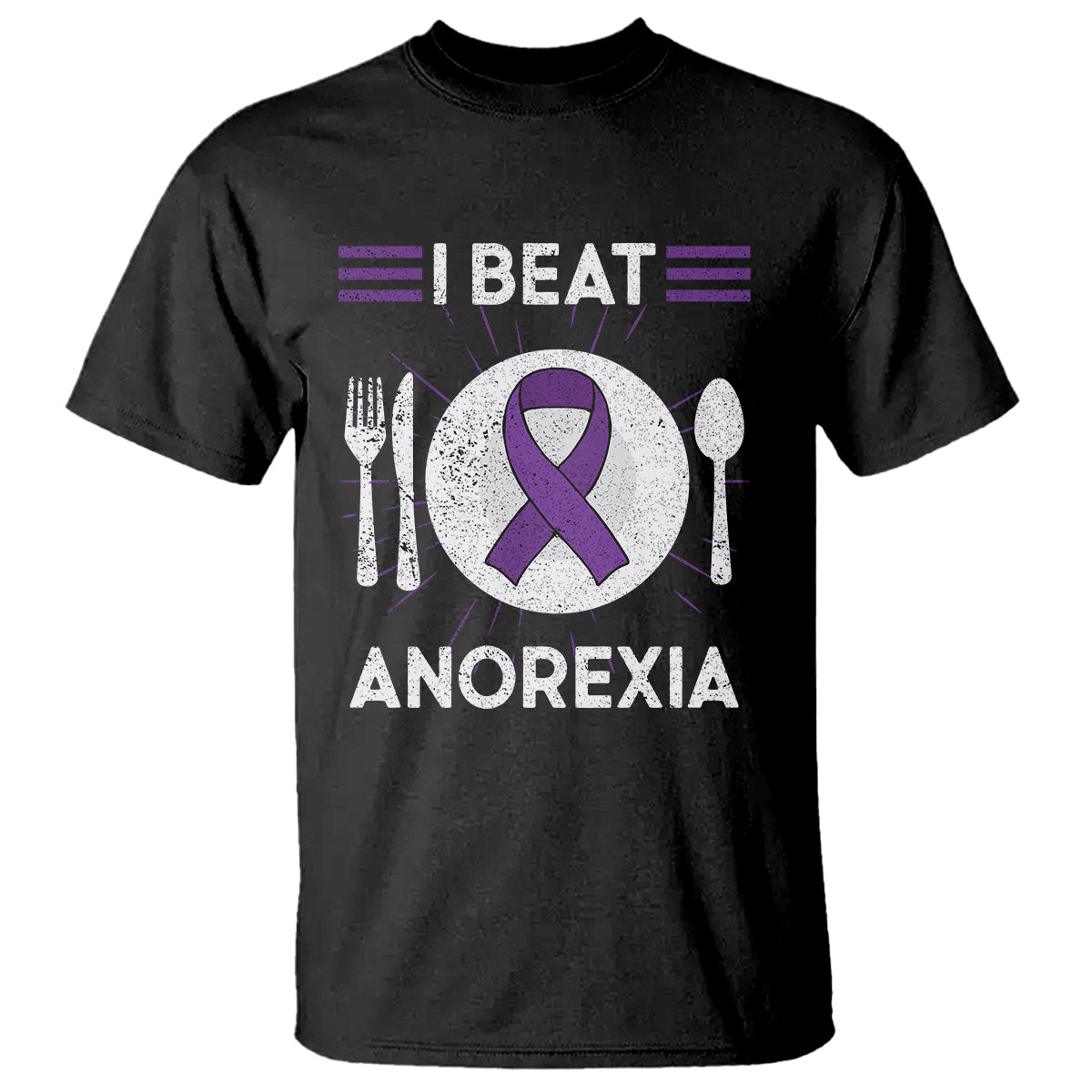 I Beat Anorexia Purple Ribbon Eating Disorder T Shirt - Wonder Print Shop