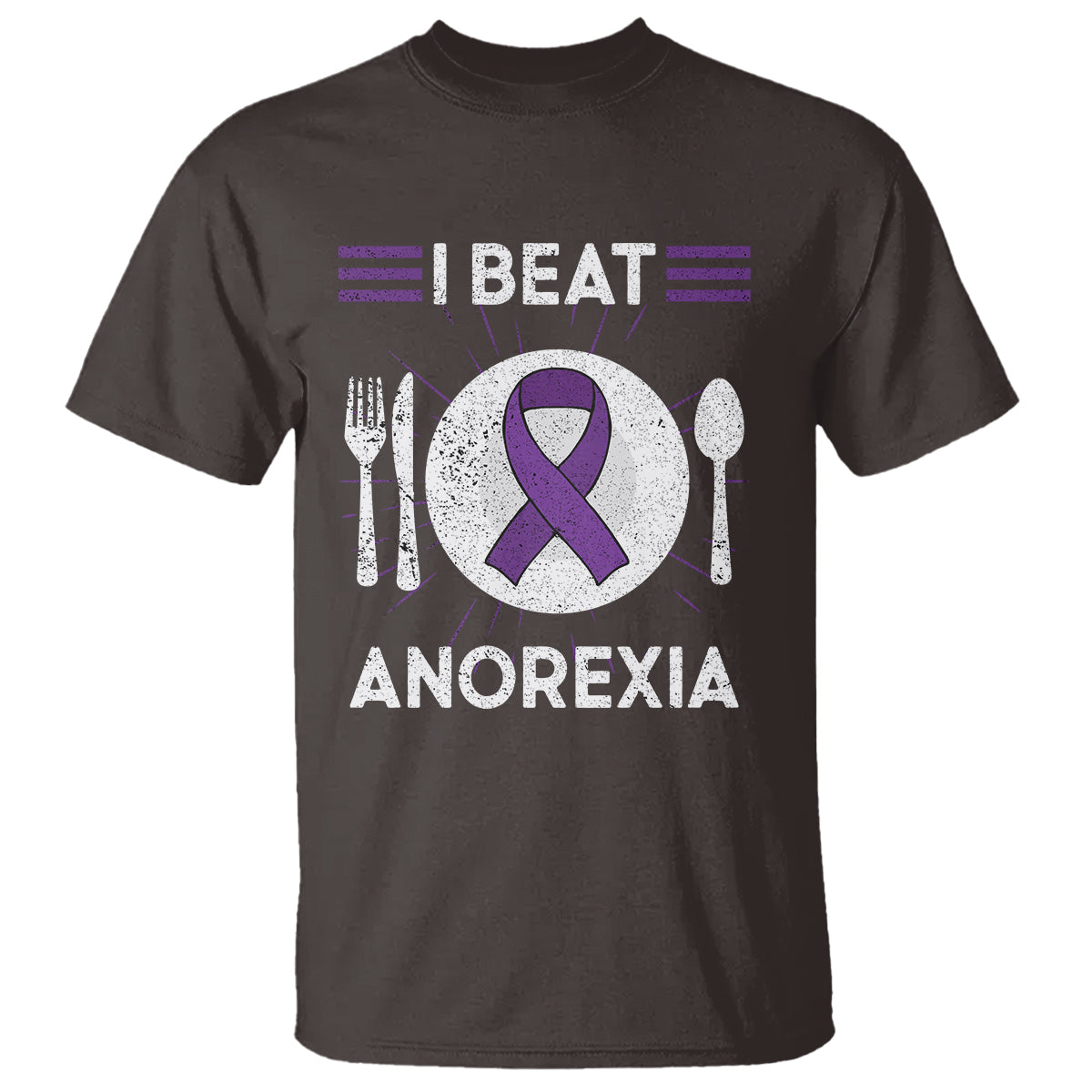 I Beat Anorexia Purple Ribbon Eating Disorder T Shirt - Wonder Print Shop