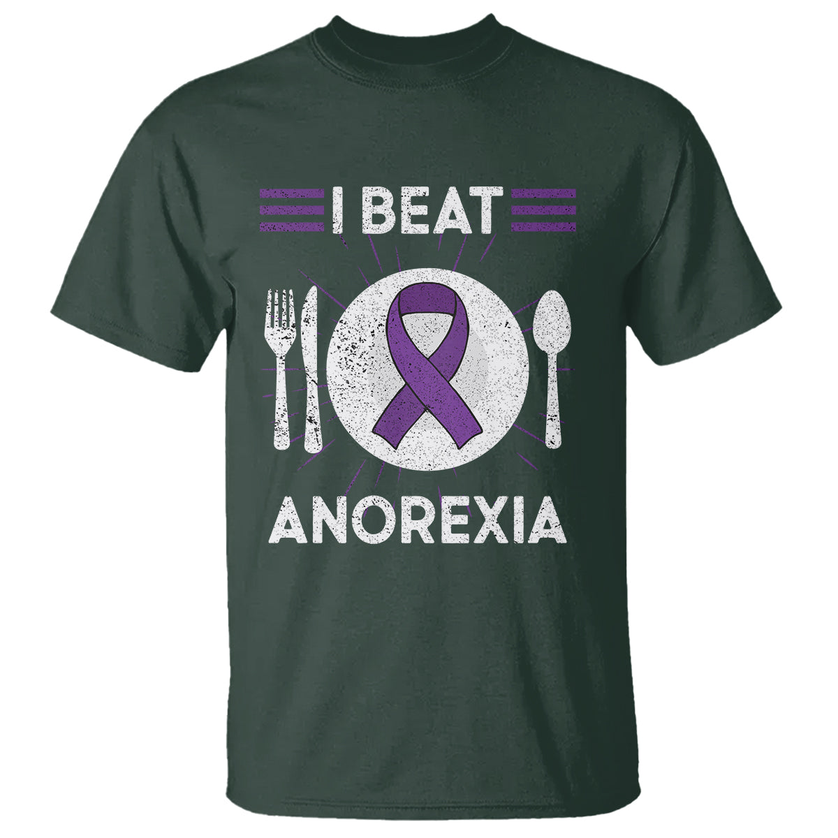 I Beat Anorexia Purple Ribbon Eating Disorder T Shirt - Wonder Print Shop