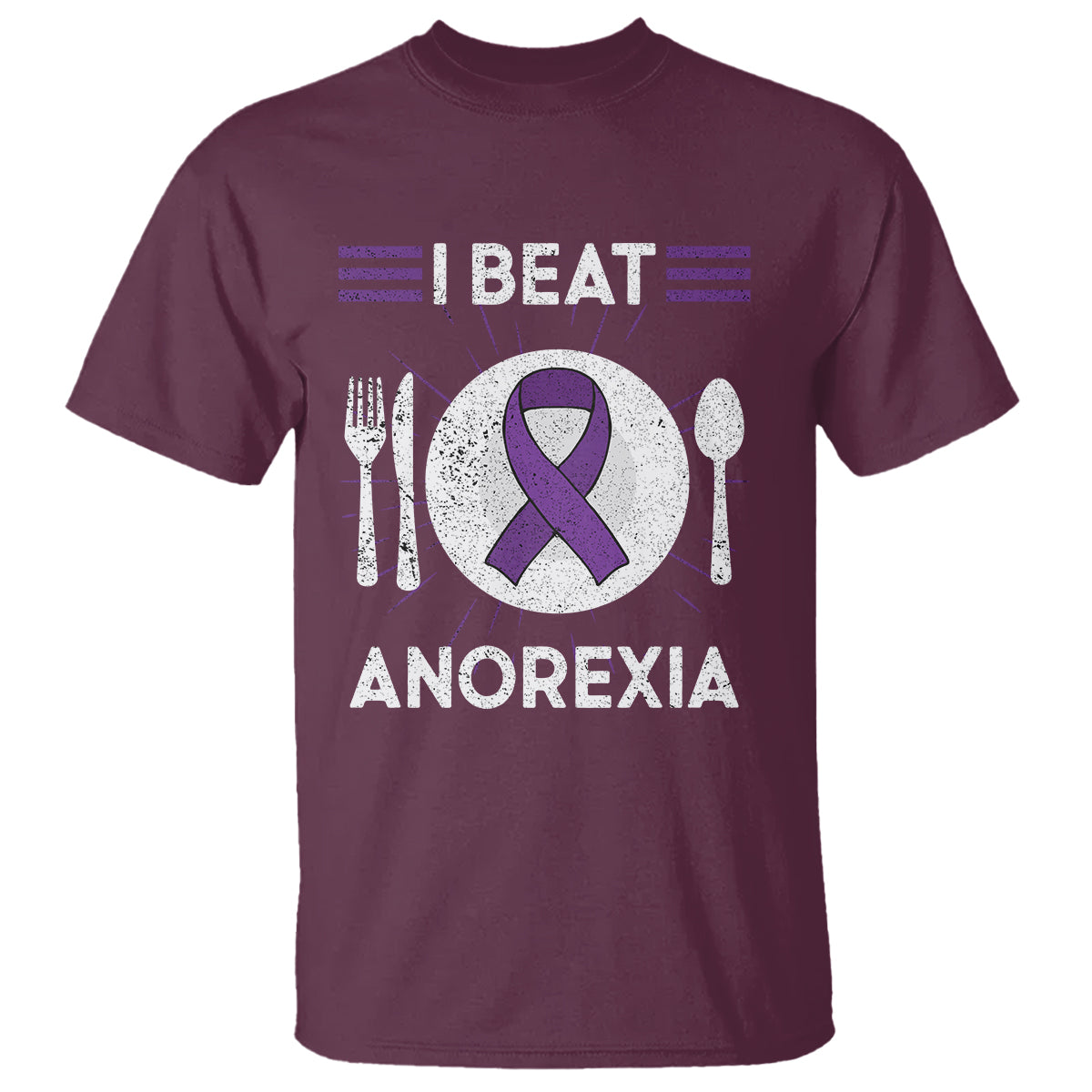 I Beat Anorexia Purple Ribbon Eating Disorder T Shirt - Wonder Print Shop